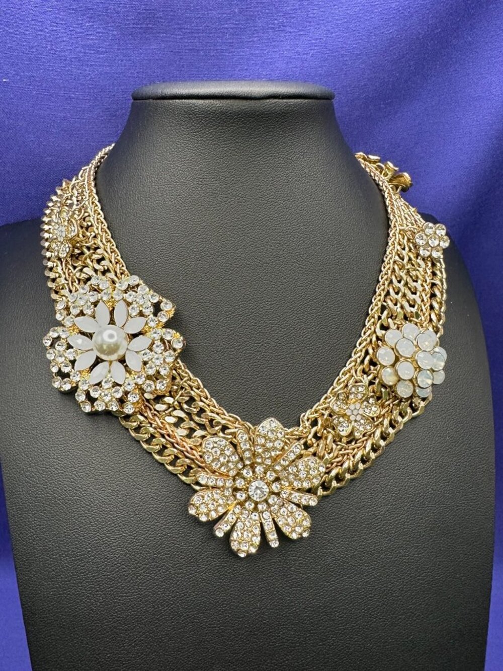 Gold-Tone Multi-Strand Crystal Statement Necklace